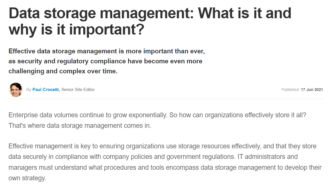 Data storage management